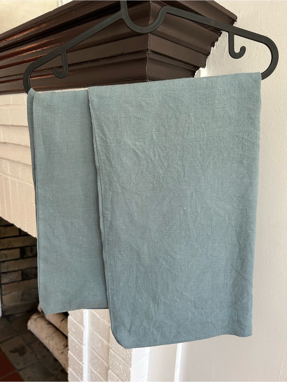The Company Store washed green Linen 2 pillow cases and 1  flat sheet-